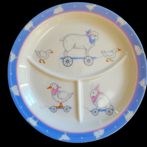 Gorham Baby Plate Toddler Divided Dish China Blue & Pink Gordon Fraser Vintage